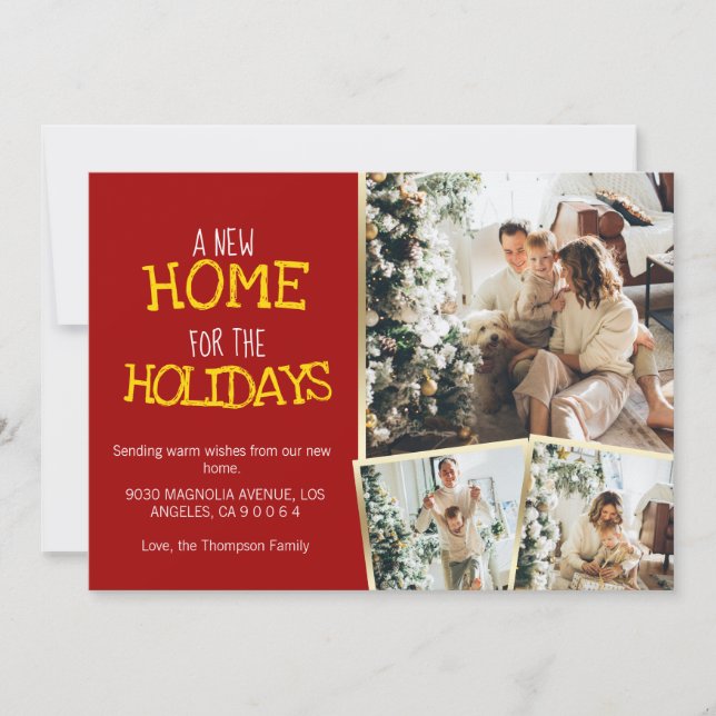 Cartes Pour Fêtes Annuelles Une nouvelle maison pour les vacances Photo rouge  (Devant)
