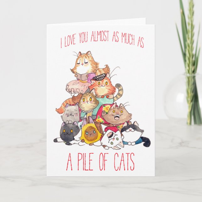 Cartes Pour Fêtes Annuelles Une pile de chats valentine (Devant)