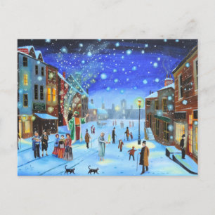 Cartes Pour Fêtes Annuelles Une scène de rue hivernale de Scrooge dans Un chan