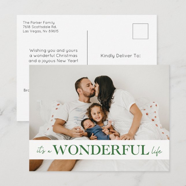 Cartes Pour Fêtes Annuelles Une vie merveilleuse Photo verte (Devant / Derrière)