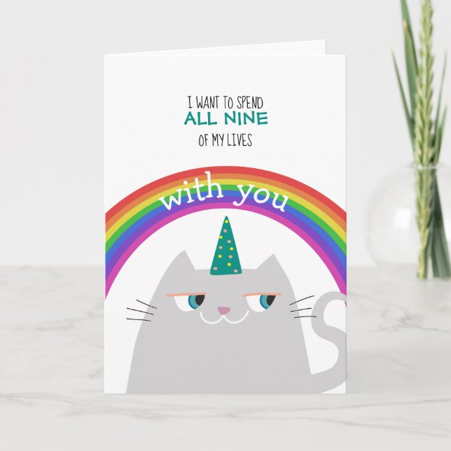 Cartes Pour Fêtes Annuelles Unicorn Chat Valentine's Day (Devant)