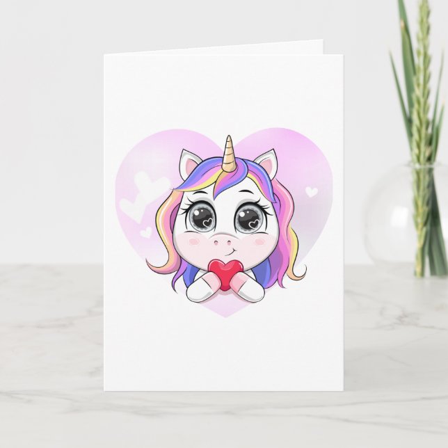 Cartes Pour Fêtes Annuelles Unicorn Coeur mignon Personnalisé Valentine (Devant)