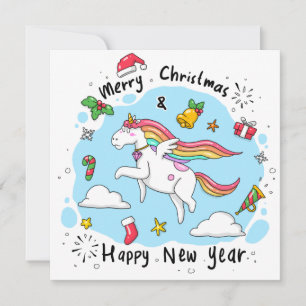Cartes Pour Fêtes Annuelles Unicorn Joyeux Noël/Bonne année