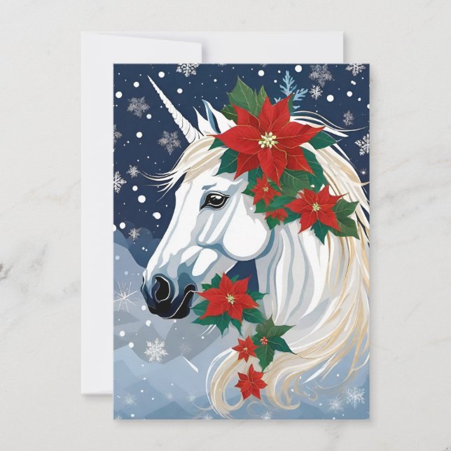 Cartes Pour Fêtes Annuelles Unicorne de vacances d'hiver (Devant)