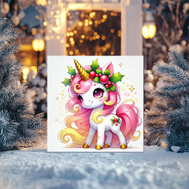 Cartes Pour Fêtes Annuelles Unicorne dorée avec Couronne blanche