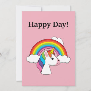 Cartes Pour Fêtes Annuelles Unicorne et arc-en-ciel avec nuages Kawaii   Perso