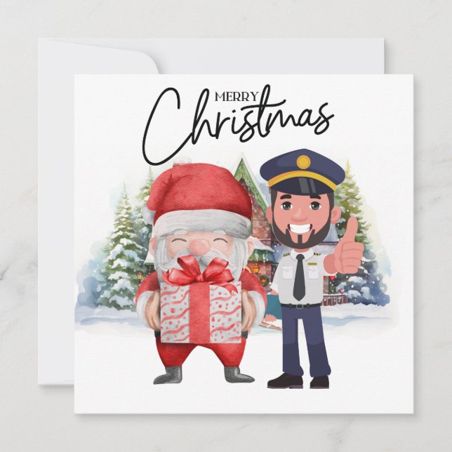 Cartes Pour Fêtes Annuelles Uniforme pilote avec thème de Noël (Devant)