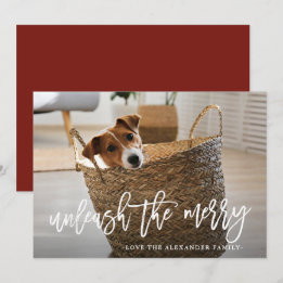 Cartes Pour Fêtes Annuelles Unleash the Merry Script Cute Dog Photo