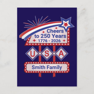 Cartes Pour Fêtes Annuelles USA 250 personnalisé - Marquee Rétro Patriotique