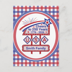 Cartes Pour Fêtes Annuelles USA 250 personnalisé - Marquee Rétro Patriotique