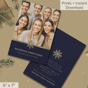 Cartes Pour Fêtes Annuelles Vacances Blue et Gold Snowflake Photo Business