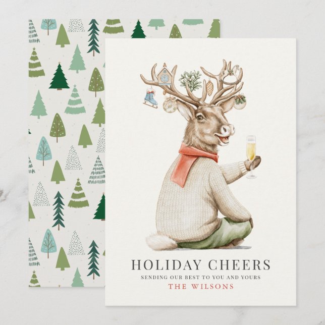 Cartes Pour Fêtes Annuelles Vacances Chefs Funny Reindeer Ornements Noël (Devant / Derrière)