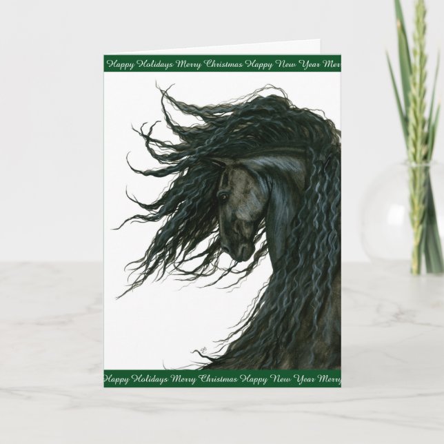 Cartes Pour Fêtes Annuelles Vacances Cheval Salutations Friesian par Bihrle (Devant)