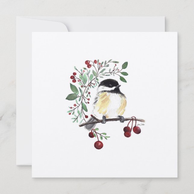 Cartes Pour Fêtes Annuelles Vacances Chickadee Songbird Aquarelle Art (Devant)