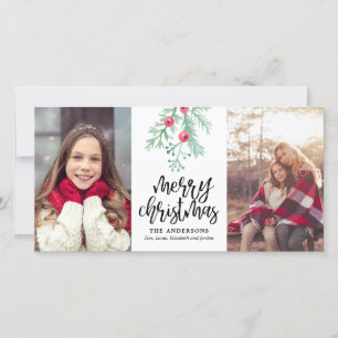 Cartes Pour Fêtes Annuelles Vacances de Noël à feuillage persistant 2 photos