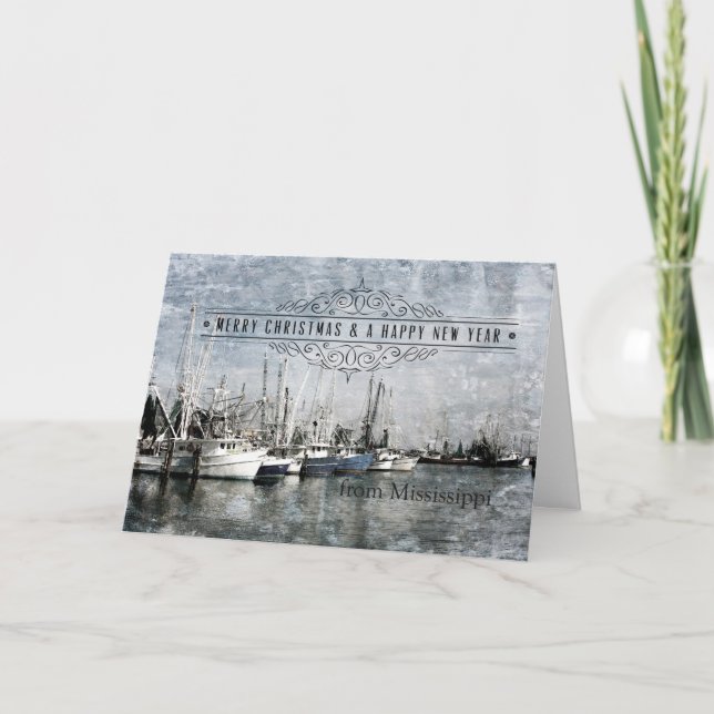 Cartes Pour Fêtes Annuelles Vacances de Noël de bateaux de crevette (Devant)