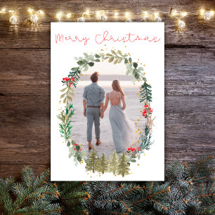 Cartes Pour Fêtes Annuelles Vacances de Noël Photo Aquarelle Floral Wreath