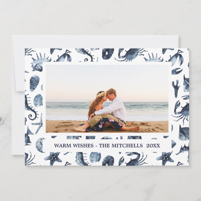 Cartes Pour Fêtes Annuelles Vacances de Noël plage Paysage nautique Photo (Devant)