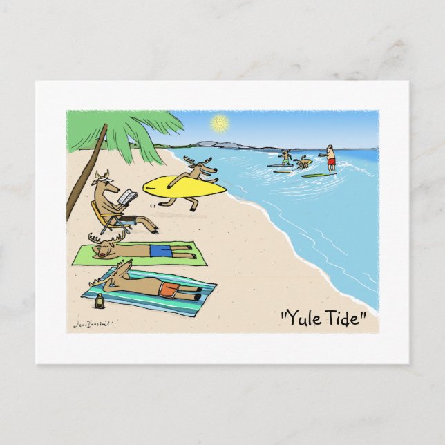 Cartes Pour Fêtes Annuelles Vacances de Père Noël et Reindeer Surf (Devant)