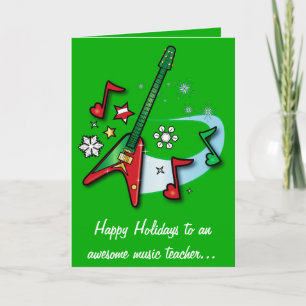 Cartes Pour Fêtes Annuelles Vacances de professeur de musique avec Guitare rou