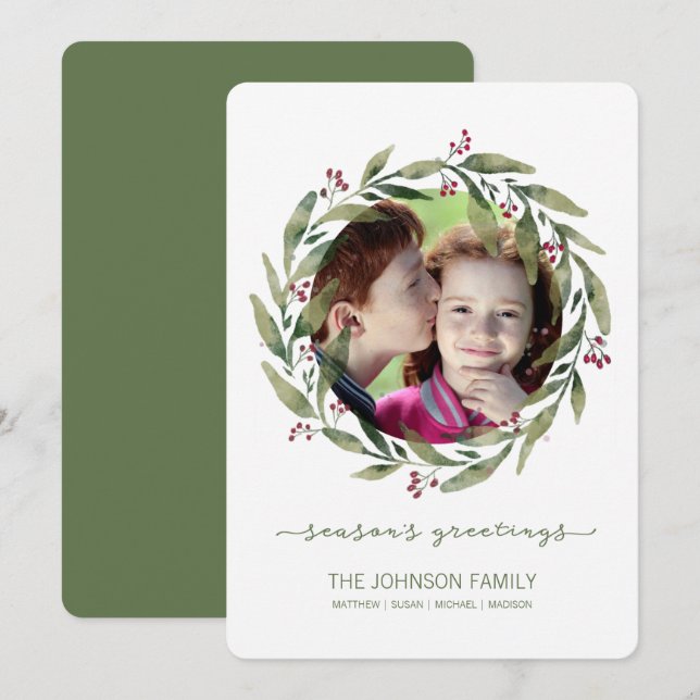 Cartes Pour Fêtes Annuelles Vacances de Wreath Aquarelle Joyeuses Fêtes (Devant / Derrière)