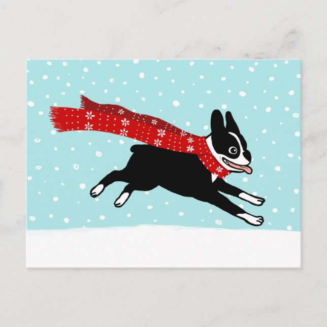 Cartes Pour Fêtes Annuelles Vacances d'hiver Boston Terrier utilisant (Devant)