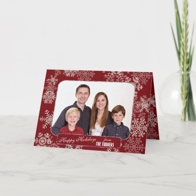 Cartes Pour Fêtes Annuelles Vacances d'hiver Parties scintillant rouge Snowfla (Devant)