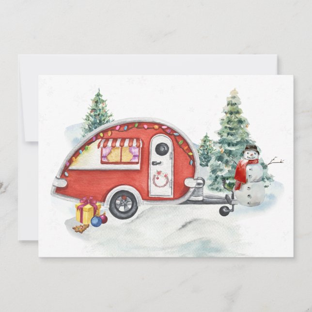 Cartes Pour Fêtes Annuelles Vacances d'hiver RV Camper Camping Neige (Devant)