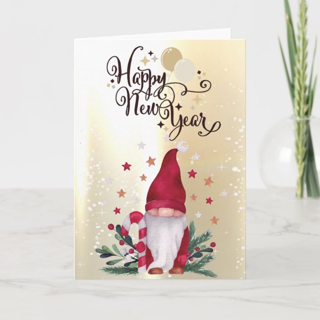 Cartes Pour Fêtes Annuelles Vacances d'or Cute Gnome (Devant)