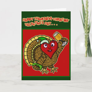 Cartes Pour Fêtes Annuelles Vacances drôles Dinde ivre de coeur
