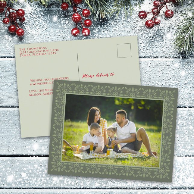 Cartes Pour Fêtes Annuelles Vacances Élégant Flocon de neige vert classique 1  (Créateur téléchargé)