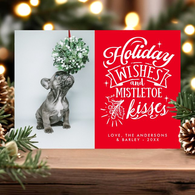Cartes Pour Fêtes Annuelles Vacances Et Mistletoe Baisers Pet Chien Photo (Créateur téléchargé)