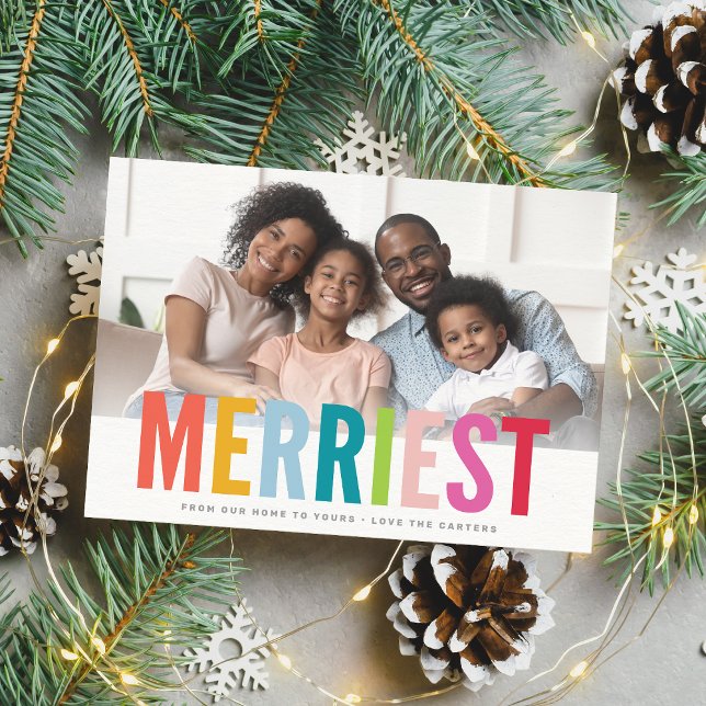 Cartes Pour Fêtes Annuelles VACANCES FAMILLE PHOTO merriest bold bright large (Créateur téléchargé)