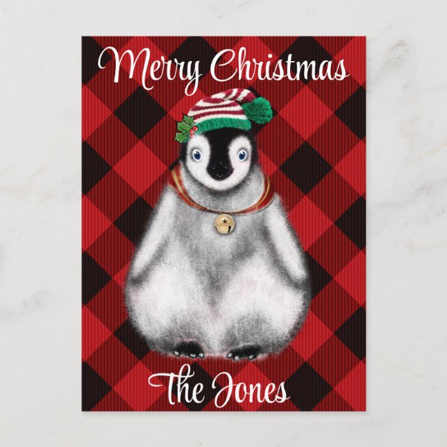 Cartes Pour Fêtes Annuelles Vacances festives mignonnes Pingouin rouge noir pl (Devant)