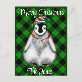 Cartes Pour Fêtes Annuelles Vacances festives mignonnes Pingouin vert noir pla