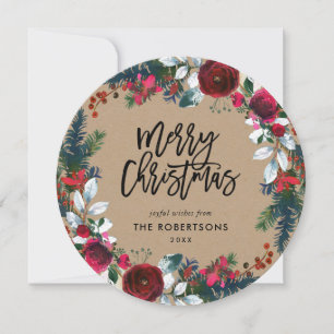Cartes Pour Fêtes Annuelles Vacances Florales Couronnes de Noël Circle photo