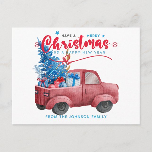 Cartes Pour Fêtes Annuelles Vacances Illustration de Camion de Noël Rouge (Devant)