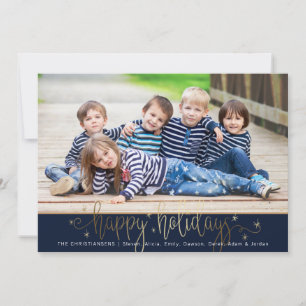 Cartes Pour Fêtes Annuelles VACANCES JOUEUSES À LA Marine & À L'Or Script manu