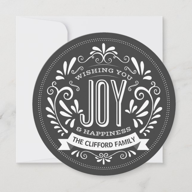 CARTES POUR FÊTES ANNUELLES VACANCES JOY CHALKBOARD ROND PHOTO SALUTAIRE (Devant)