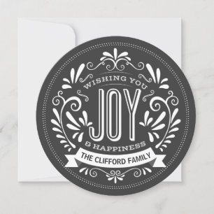 CARTES POUR FÊTES ANNUELLES VACANCES JOY CHALKBOARD ROND PHOTO SALUTAIRE