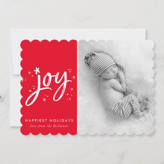 Cartes Pour Fêtes Annuelles VACANCES JOY PHOTO moderne festive mignon rouge ét (Devant)