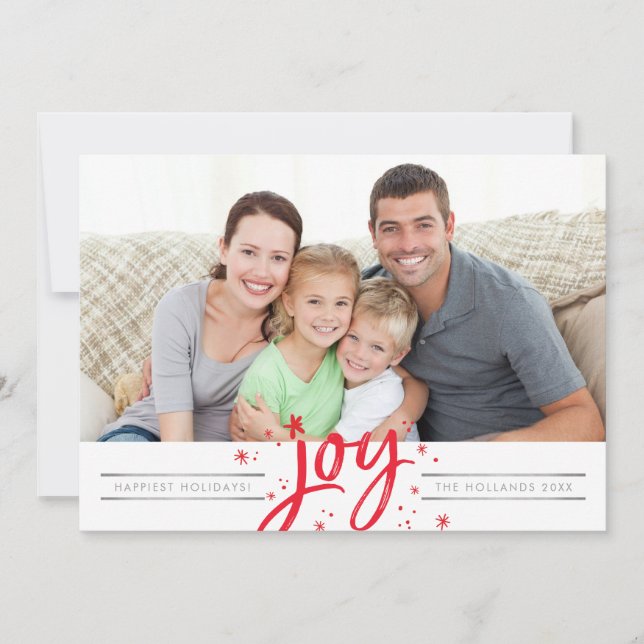 Cartes Pour Fêtes Annuelles VACANCES JOY PHOTO moderne simple rouge étincelle (Devant)