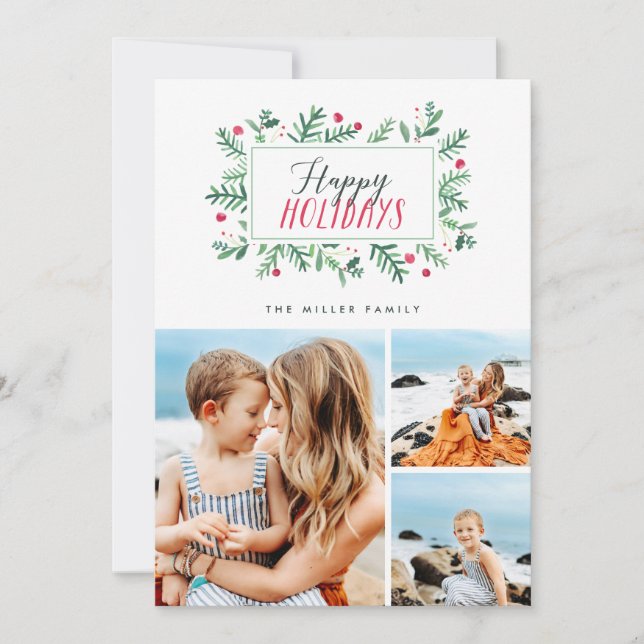 Cartes Pour Fêtes Annuelles Vacances Joyeuses Botaniques Peintes 3 Photo (Devant)