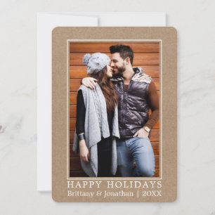 Cartes Pour Fêtes Annuelles Vacances Joyeuses Minimalistes Couple Photo Kraft