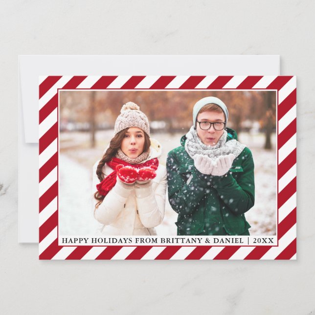 Cartes Pour Fêtes Annuelles Vacances Joyeuses Modernes Photo Red Stripes (Devant)