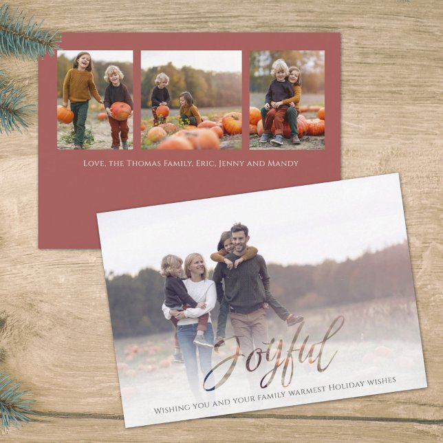 Cartes Pour Fêtes Annuelles Vacances Joyeux Script Élégant Rouge Simple 4 Phot (Créateur téléchargé)