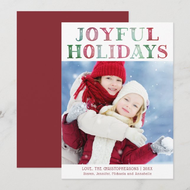 Cartes Pour Fêtes Annuelles VACANCES JOYEUX simples Photo (Devant / Derrière)