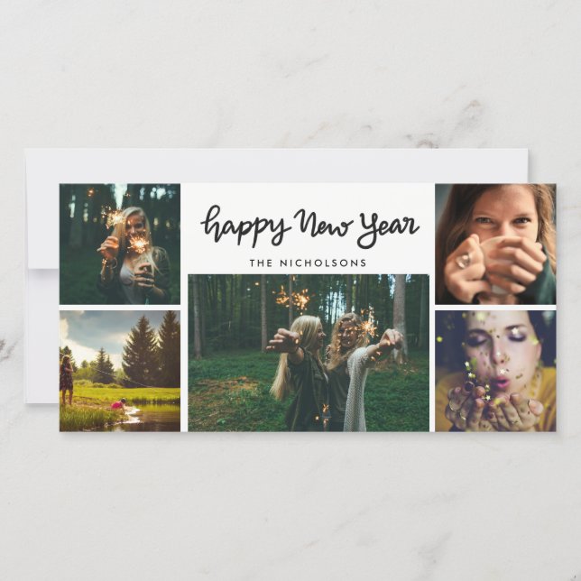 Cartes Pour Fêtes Annuelles Vacances manuscrites de cinq photos de bonne année (Devant)