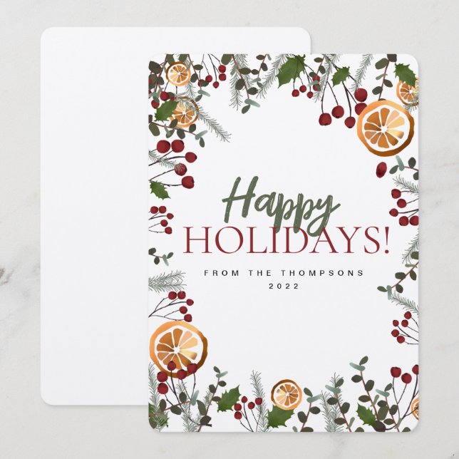 Cartes Pour Fêtes Annuelles Vacances Noël Feuillage Oranges Famille personnali (Devant / Derrière)