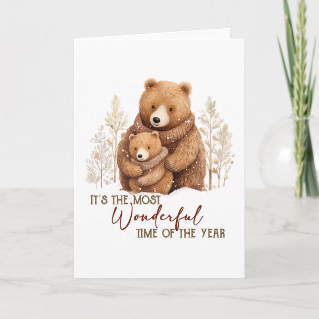 Cartes Pour Fêtes Annuelles Vacances Noël Hiver Ours BLANC  (Devant)